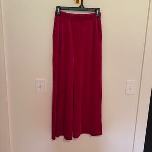 Vada Winter Magenta Pink Velvet Wide Leg Pants High Waist Elastic Trousers XS